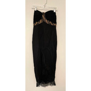 Vintage Womens Gown Size 10 Black Chiffon Beaded Strapless Formal Evening 90s